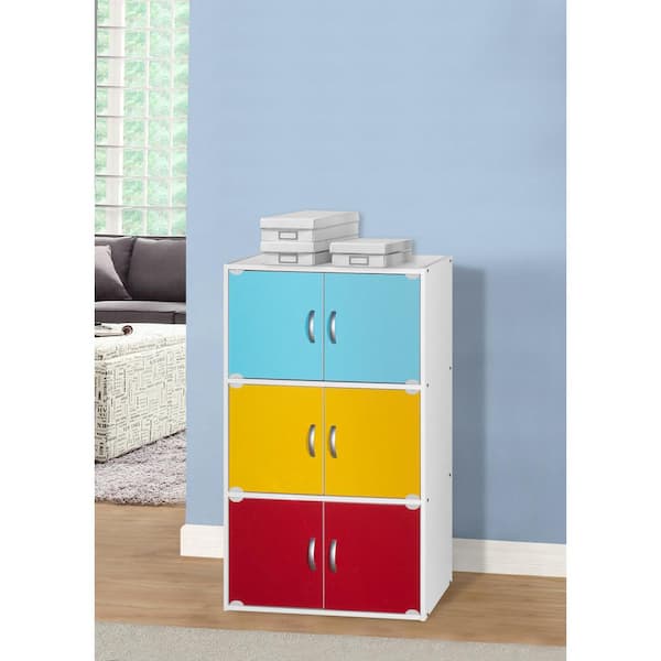 HODEDAH 41 in. Rainbow 3-shelf Standard Wood Bookcase with Doors