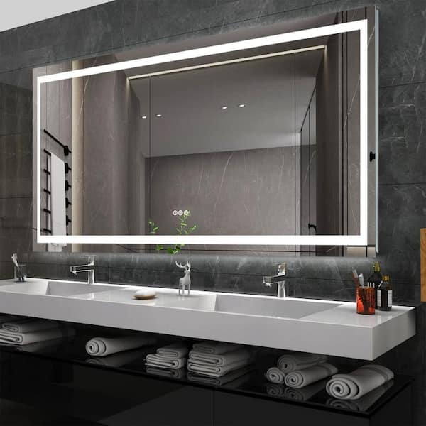 84 in. W x 48 in. H Oversize Rectangular Frameless LED Mirror Dimmable Defogging Wall-Mounted Bathroom Vanity Mirror