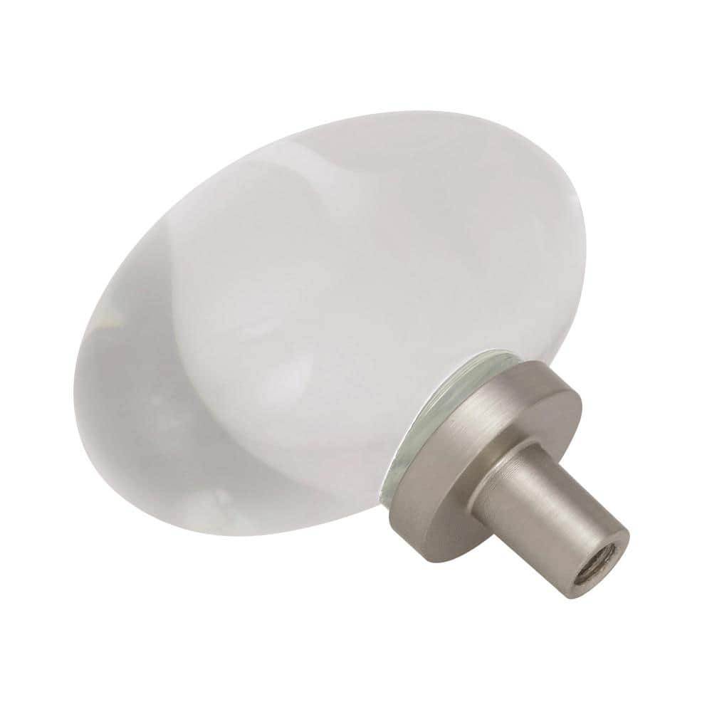 Clear Crystal and Satin Nickel Oval Cabinet Knob