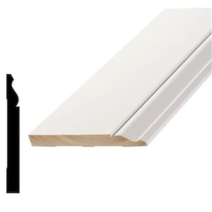 L 163E7 9/16 in. x 5-1/4 in. x 96 in. Primed Finger-Jointed Pine Wood Baseboard Moulding