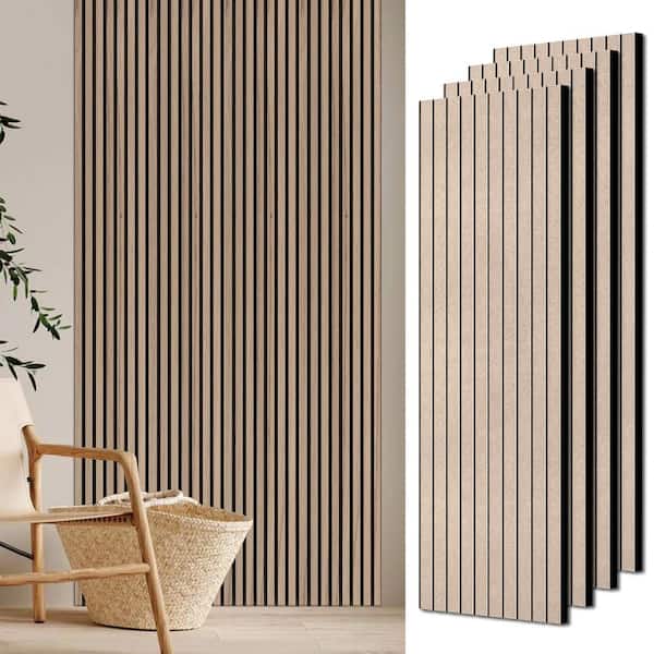 IHOMEadore 0.82 in. x 2 ft. x 4 ft. Natural Oak Brown Slat Wood Acoustic Panels Decorative Wall Paneling (4-Pack)