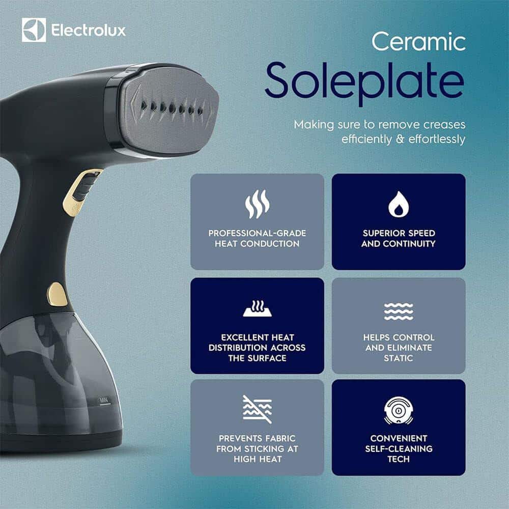 Electrolux Black Ceramic Handheld Fabric Steamer with Detachable Water Tank