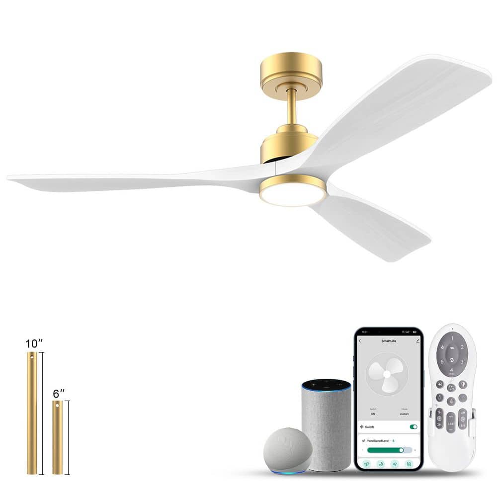 52 in. Smart Outdoor/Indoor Gold White Ceiling Fans With Lights Remote, Voice Control via WIFI Alexa App price history on PriceWatchPro
