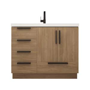 Carla 42 in. W x 20 in. D x 35 in. H Single Sink Freestanding Bath Vanity in Dark French Oak with White Ceramic Top