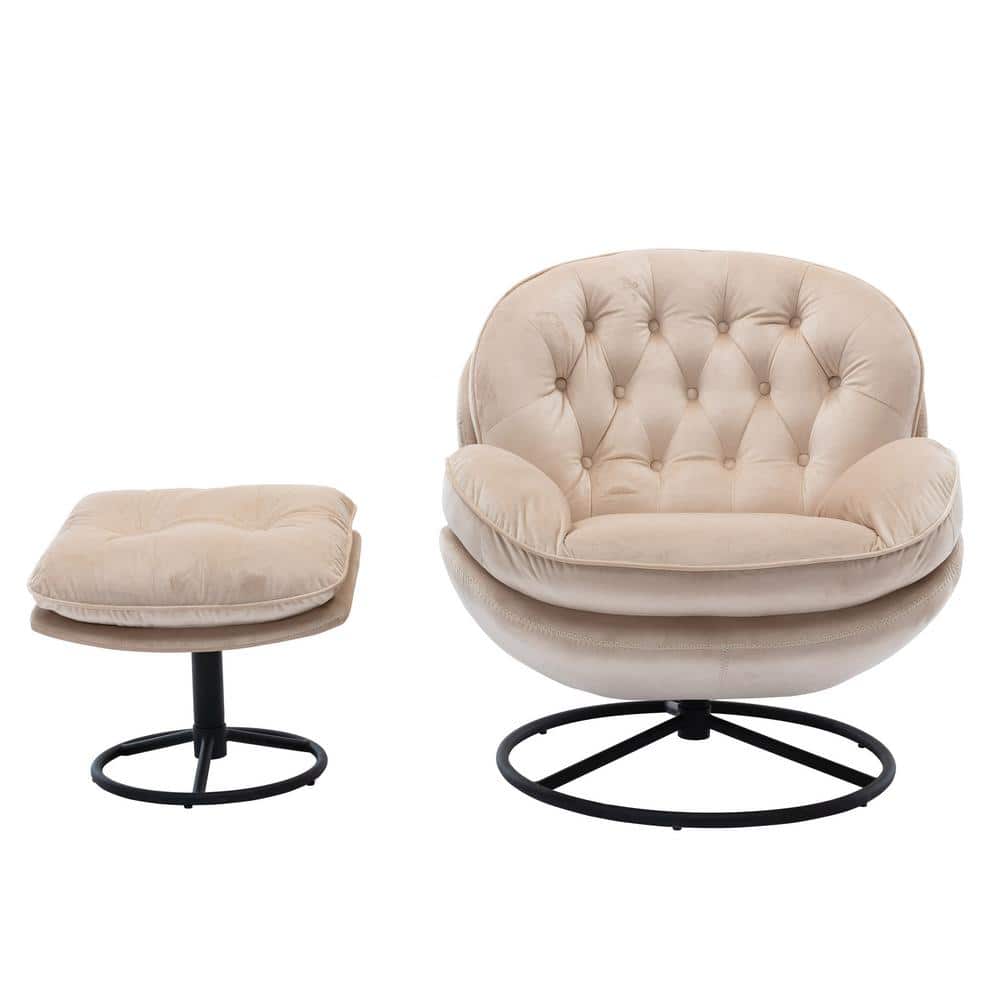 Beige Accent Chair With Ottoman