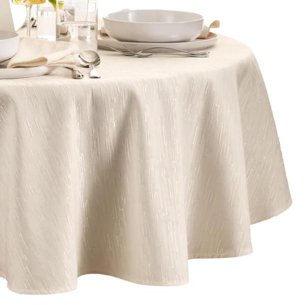 Threadmade Home Continental Solid Texture Water Resistant Tablecloth, Ivory - 60"W x 84"L Oval