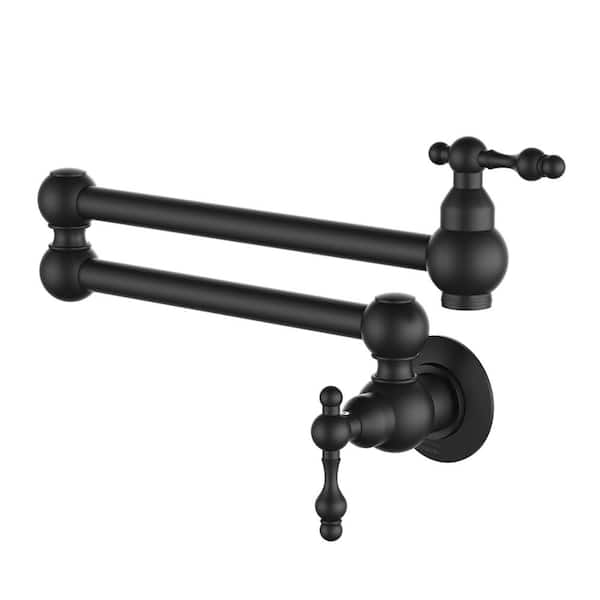 Retro Style 1.8 GPM Wall Mount Pot Filler Faucet Double-Handle in Matte Black