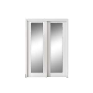 60 in. x 80 in. MDF, White Double Mirrored 1-Panel Glass Sliding Door with All Hardware