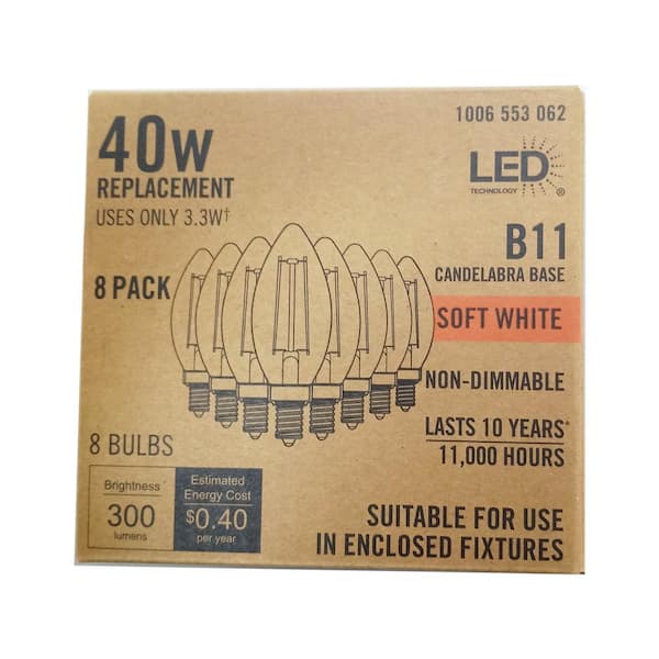 40-Watt Equivalent B11 Non-Dimmable Clear Glass Filament Vintage Edison LED Light Bulb Soft White 2700K (8-Pack)