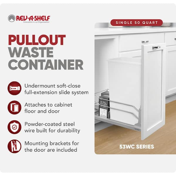 White Pull Out Kitchen Trash Can 50 qt. with Soft-Close