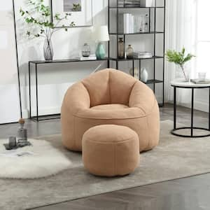 Tan Bean Bag Chair with Ottoman and Footrest for Living Room and Bedroom