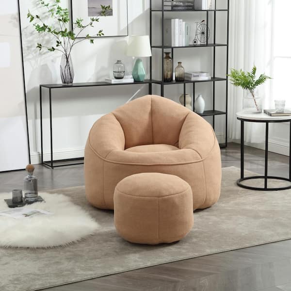 Tan Microfiber Bean Bag Chair with Ottoman and Footrest for Living Room and Bedroom