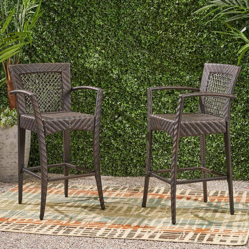 Megan 46" Dark Brown Wicker Outdoor Barstool Set