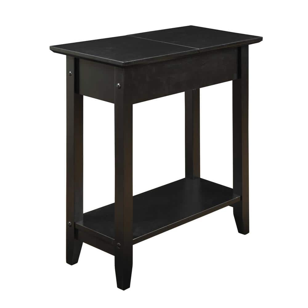 Black Wood Flip Top End Table with Storage Shelf