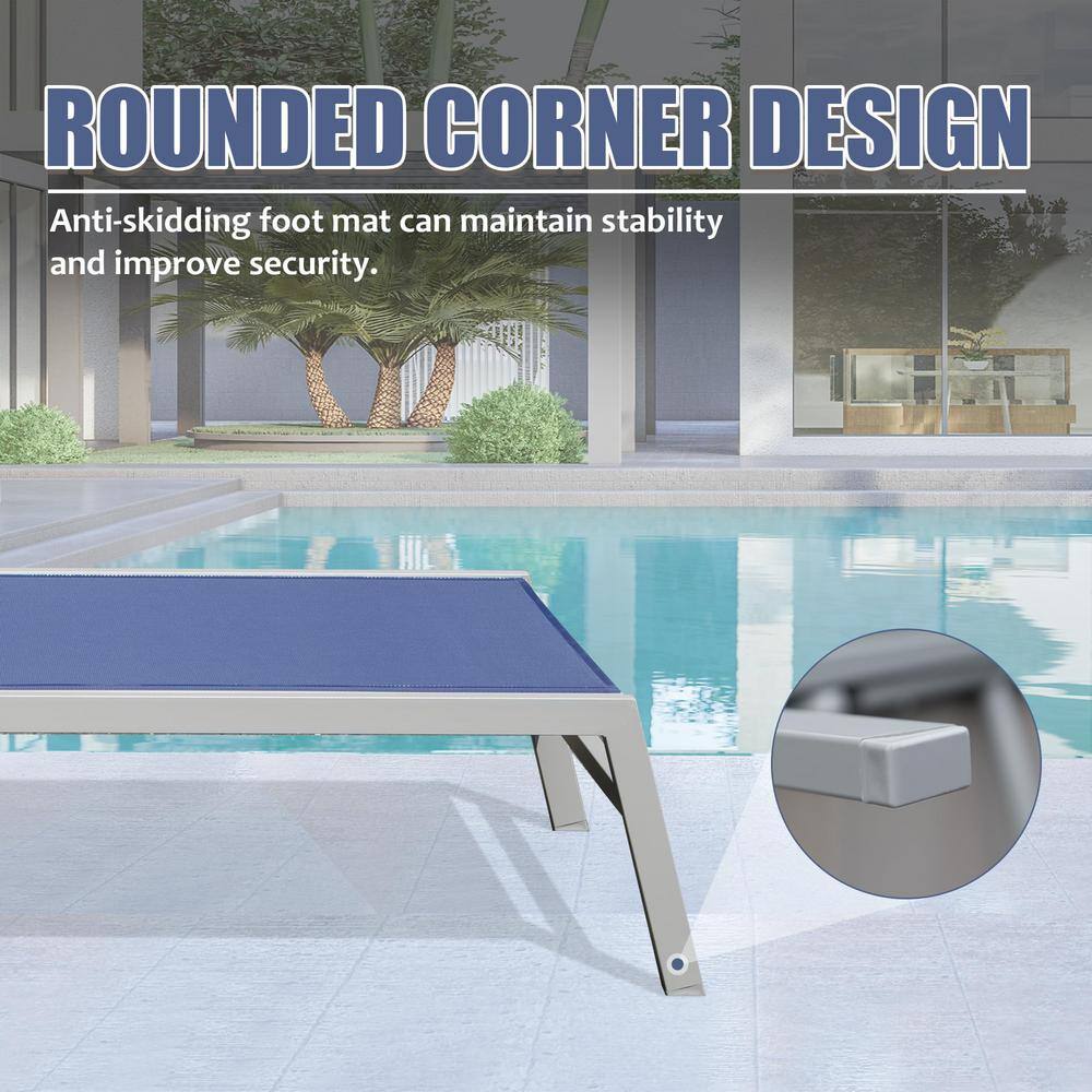 Navy Blue Aluminum Outdoor Adjustable Chaise Lounge Set with Side Table