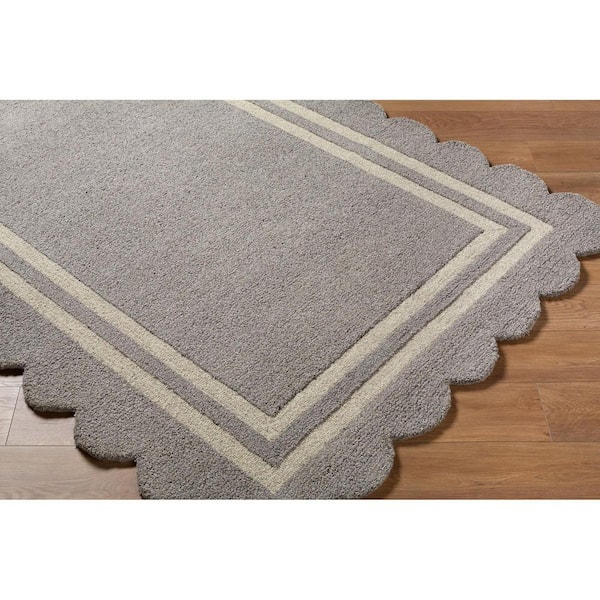 Scalloped Gray Modern Border 9 ft. x 12 ft. Area Rug