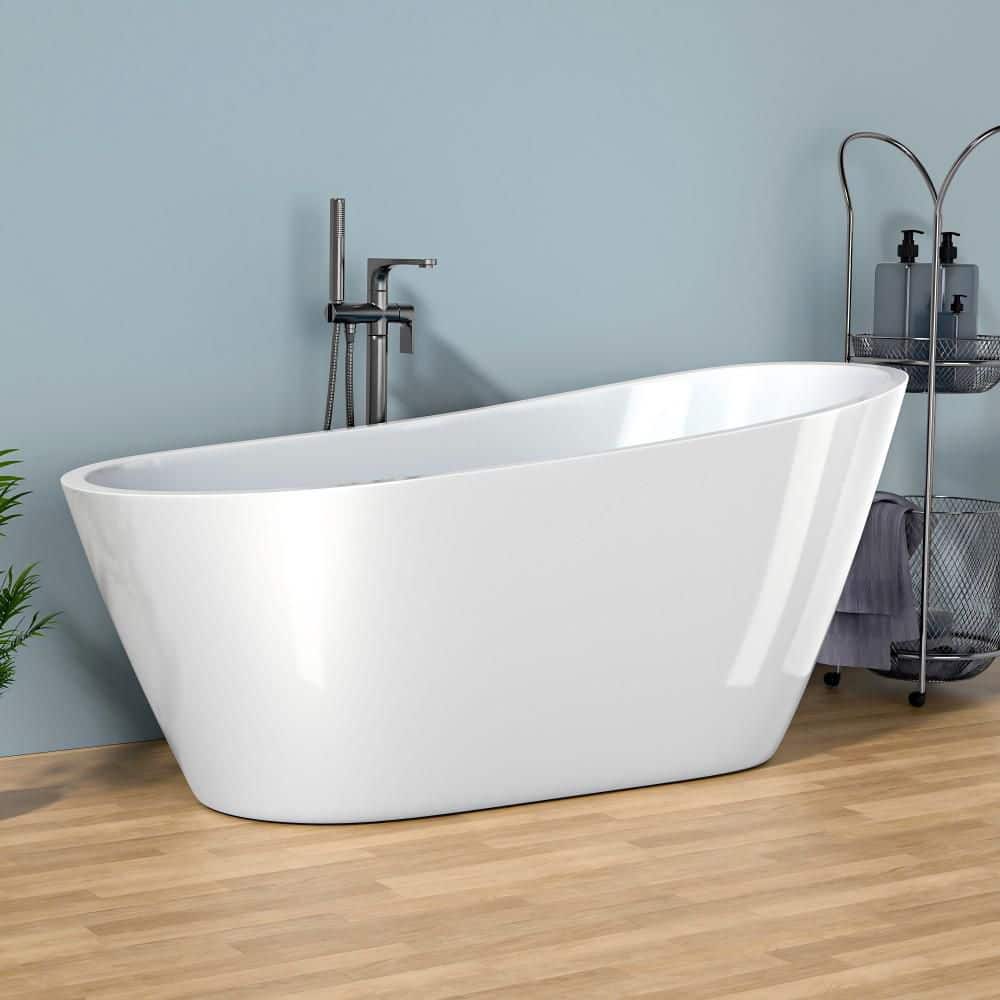67 in. x 31 in. Acrylic Freestanding Soaking Bathtub White with Left Drain 