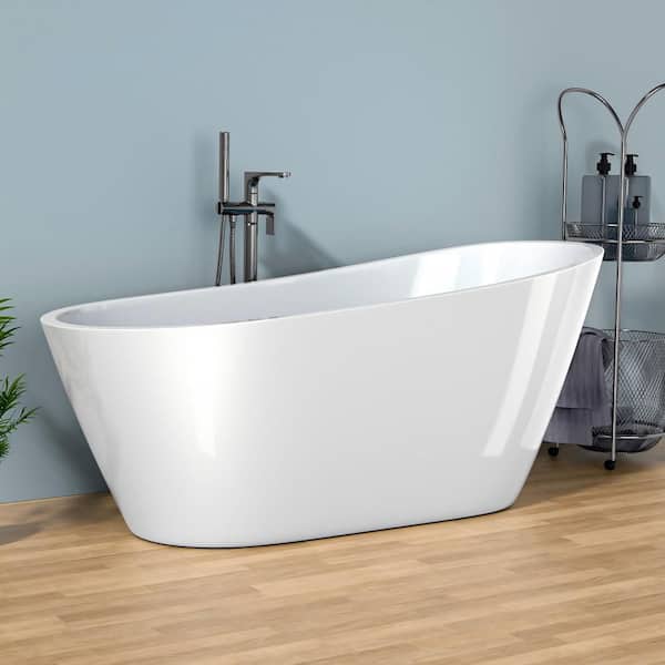 67 in. x 31 in. Acrylic Freestanding Soaking Bathtub White with Left Drain and Polished Chrome Overflow