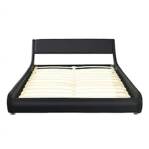 Black Wood Frame Full Size Faux Leather Upholstered Platform Bed with Adjustable Headboard