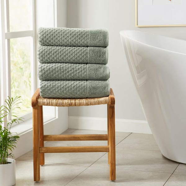 FRESHFOLDS Desert Sage Green Ultra-Soft 100% Cotton Diamond Waffle 4-Pack Bath Towels