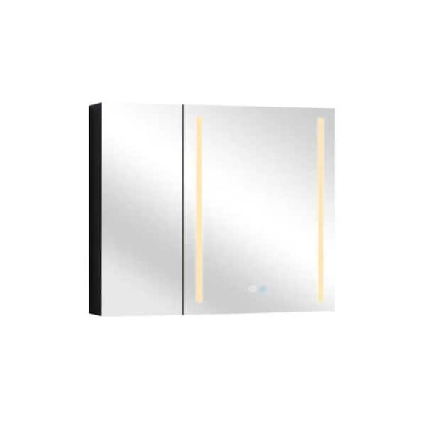 Unbranded 30 in. W x 30 in. H Black Rectangular Aluminum Recessed or Surface Mount Medicine Cabinet with Mirror