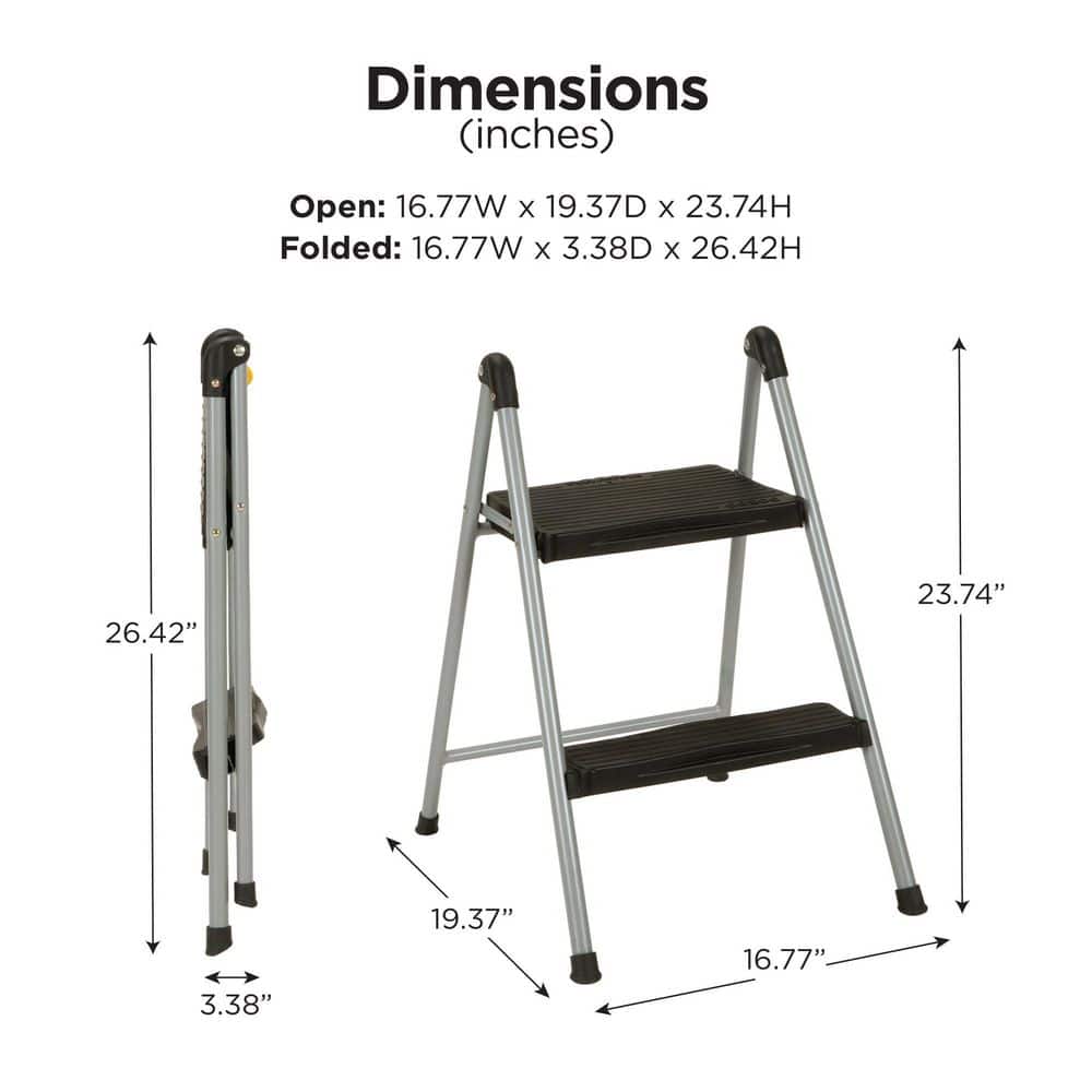 Foldable Black and Platinum 2-Step Steel Stool