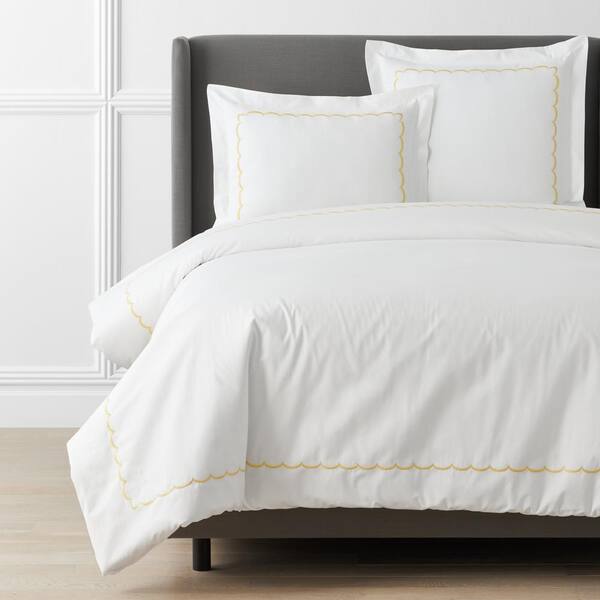 The Company Store Legends Hotel Embroidered Scallop Yellow Geometric Twin Cotton Percale Duvet Cover