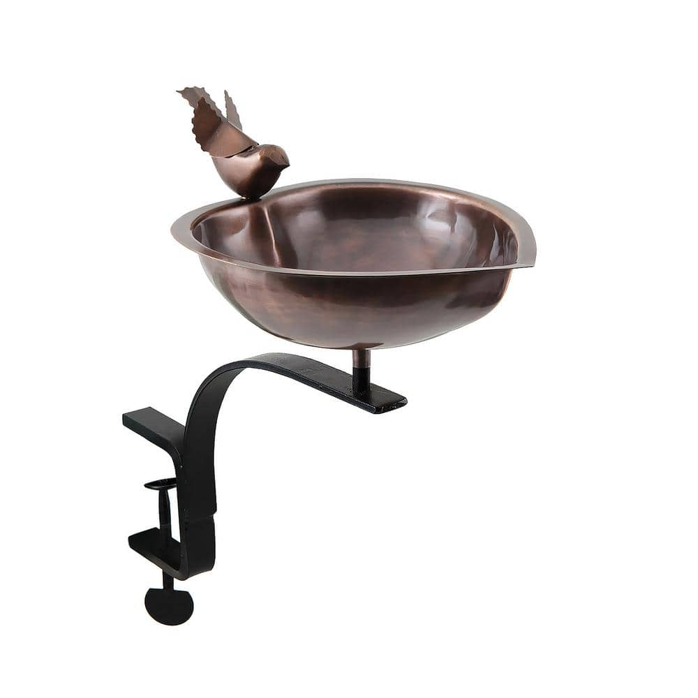 ACHLA DESIGNS 9 in. Dia, Antique Copper Heart Shaped Birdbath Bowl with Rail Mount Bracket