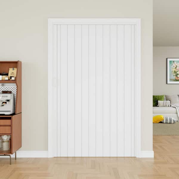 48 in. x 80 in. White Vinyl PVC Double Layer Accordion Door, Interior Folding Doors with Installation Hardware