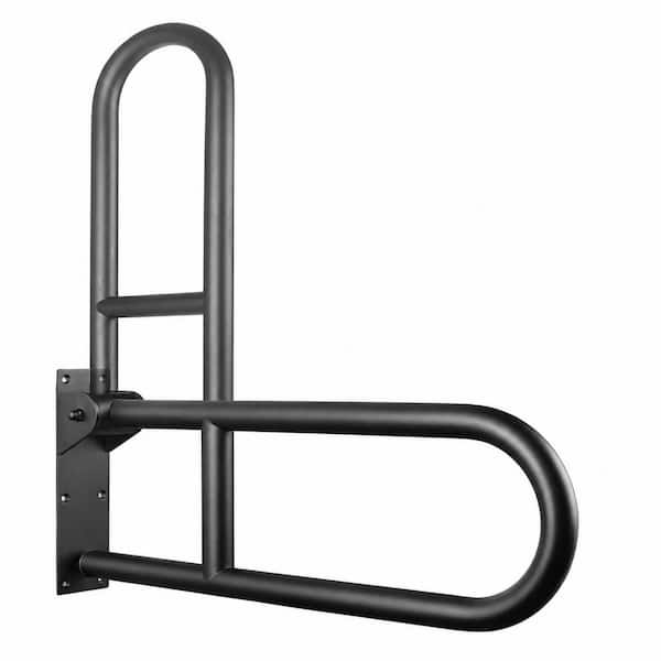 23.6 in. Stainless Steel Flip-Up Toilet Safety Rails, Matte Black Handicap Grab Bars for Elderly and Disabled