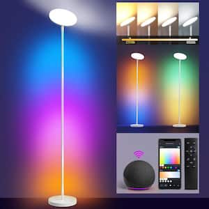 70 in. White Smart 2-in-1 RGB Corner Dimmable Torchiere Floor Lamp with Remote Control