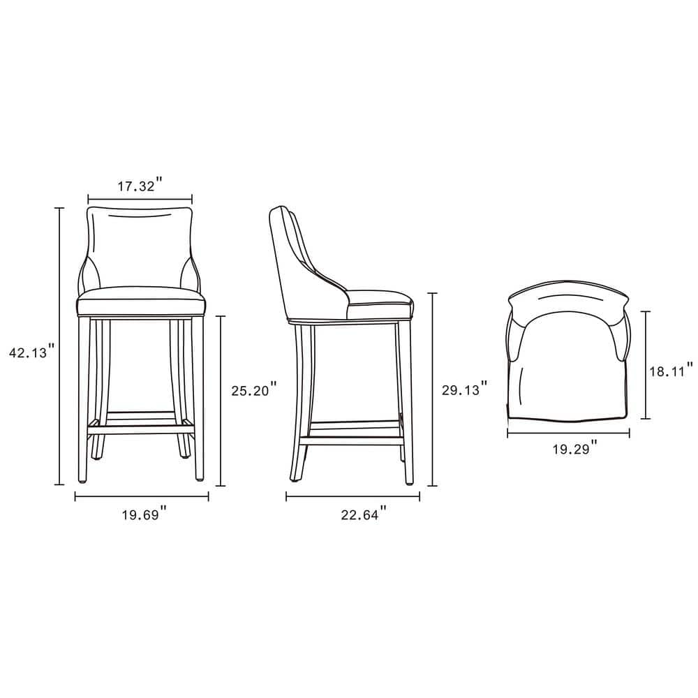 Light Gray Leatherette Upholstered Bar Stools with Beech Wood Legs, Set of 2