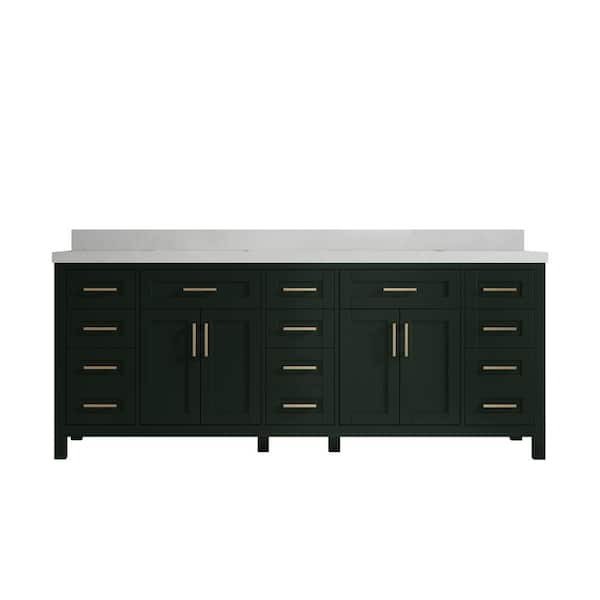 Willow Collections Cambridge 84 in. W x 22 in. D x 36 in. H Double Sink Bath Vanity in Dark Green with 2 in Carrara Quartz Top