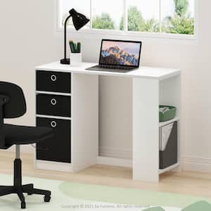 Jaya Modern 39.37 in. Rectangle White/Black Wood 3-Drawer Desk