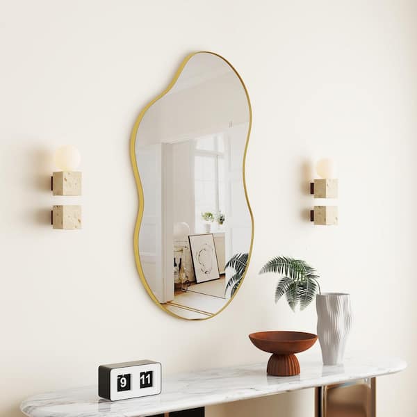 THKSHOUZ Gold 20 in. W x 32 in. Irregular Metal Decorative Mirror