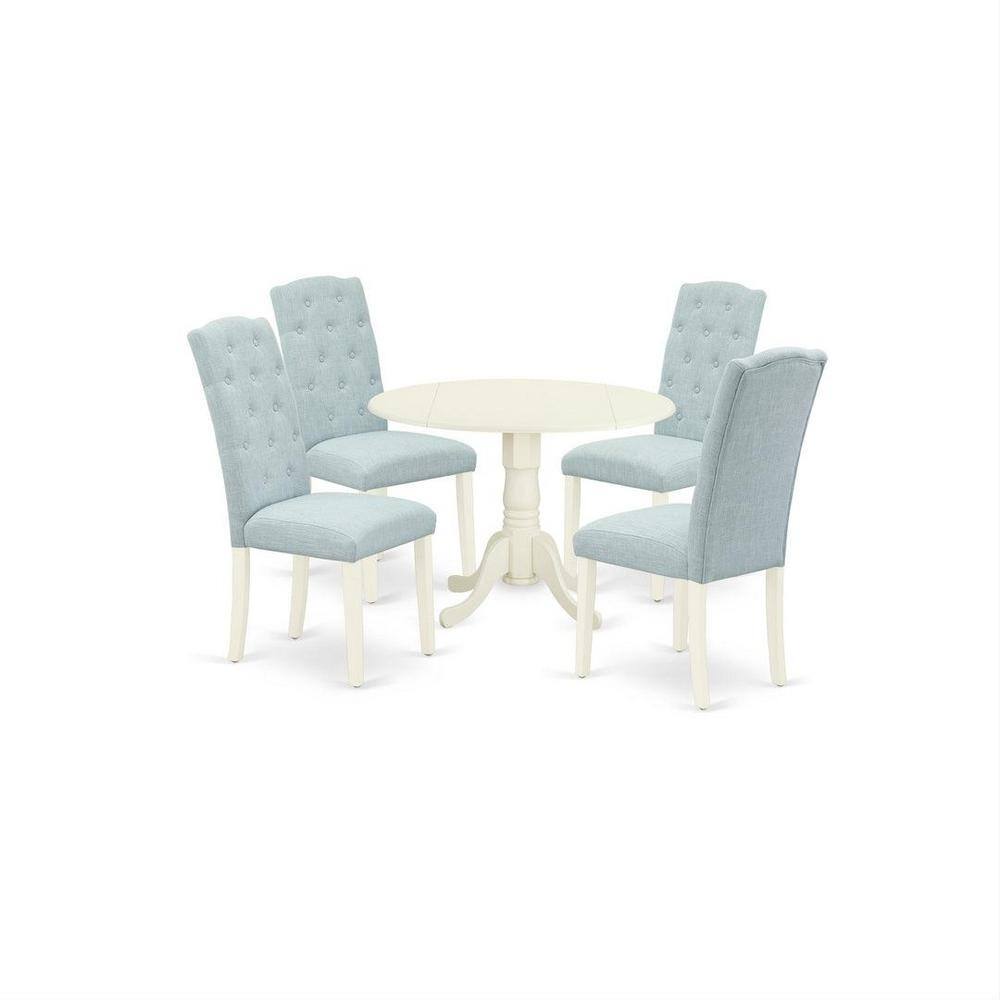Linen White and Baby Blue 5-Piece Dining Set with Round Table