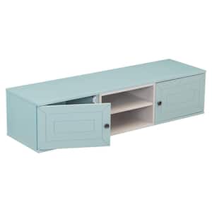 53.1 in. W x 15.35 in. D x 12.2 in. H Bathroom Storage Wall Cabinet in Blue with Adjustable Shelf and TV Stand