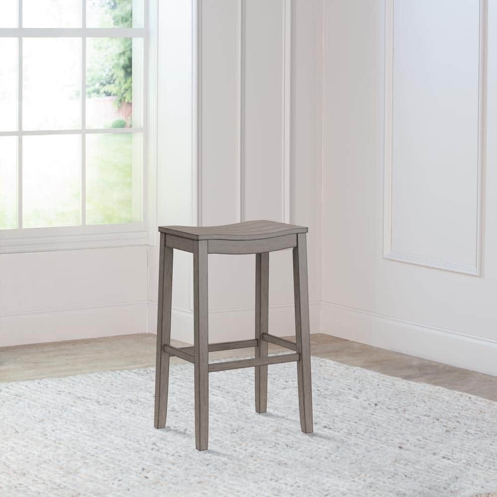 Aged Gray Wood Saddle-Style Backless Swivel Barstool 32"