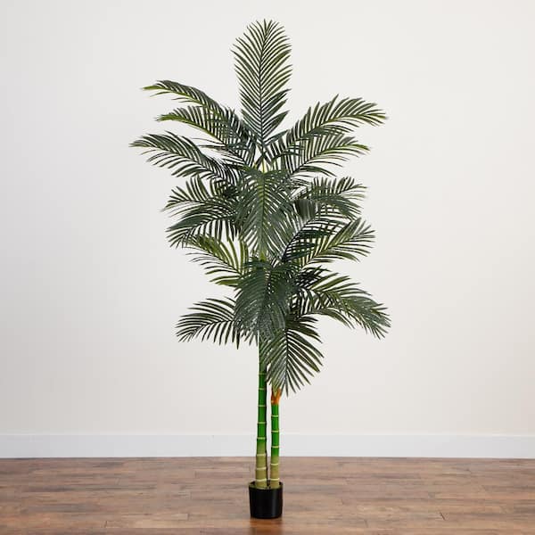 Nearly Natural 8 ft. Artificial Green Golden Cane Palm Silk Tree