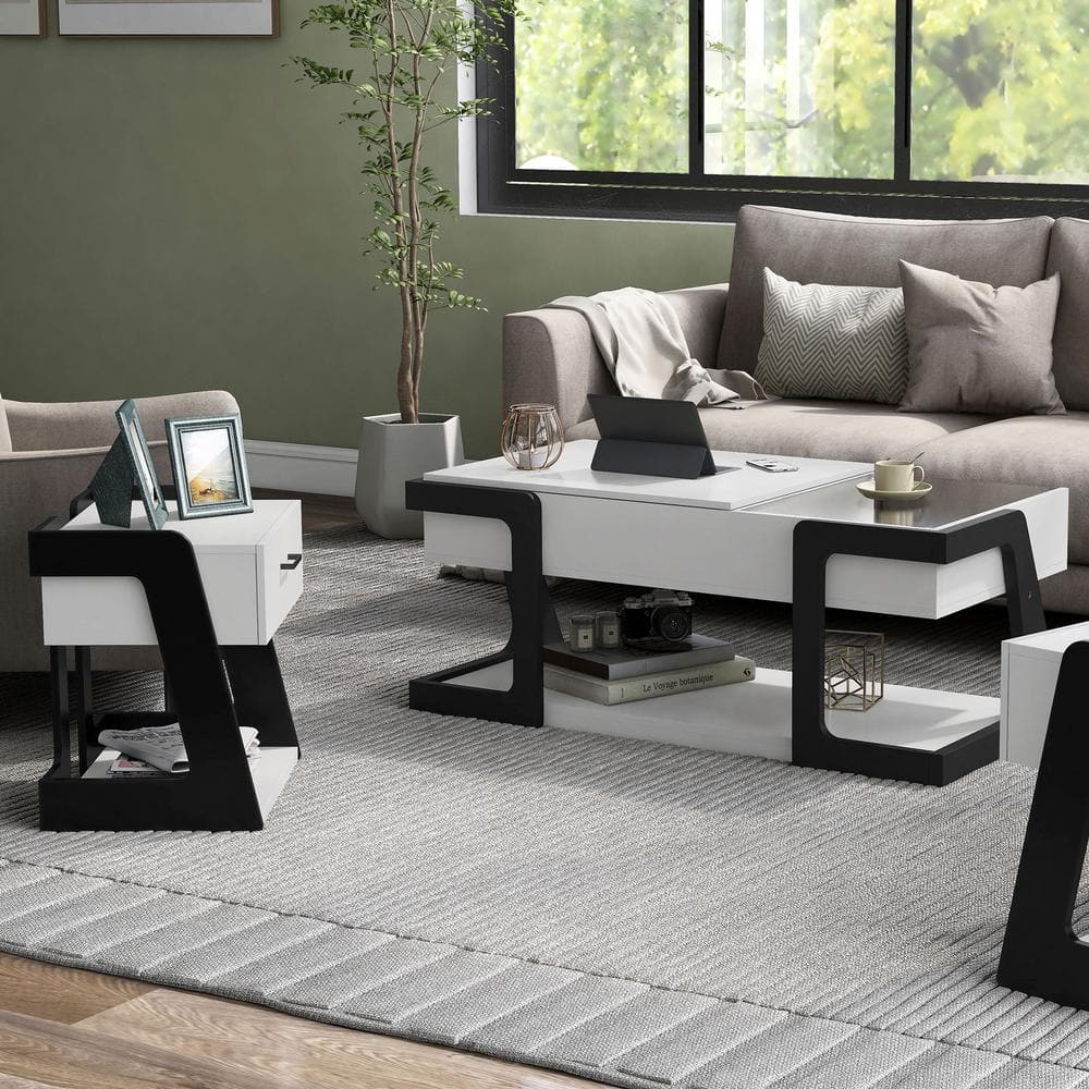 Oakley White and Black Composite Coffee and End Table Set