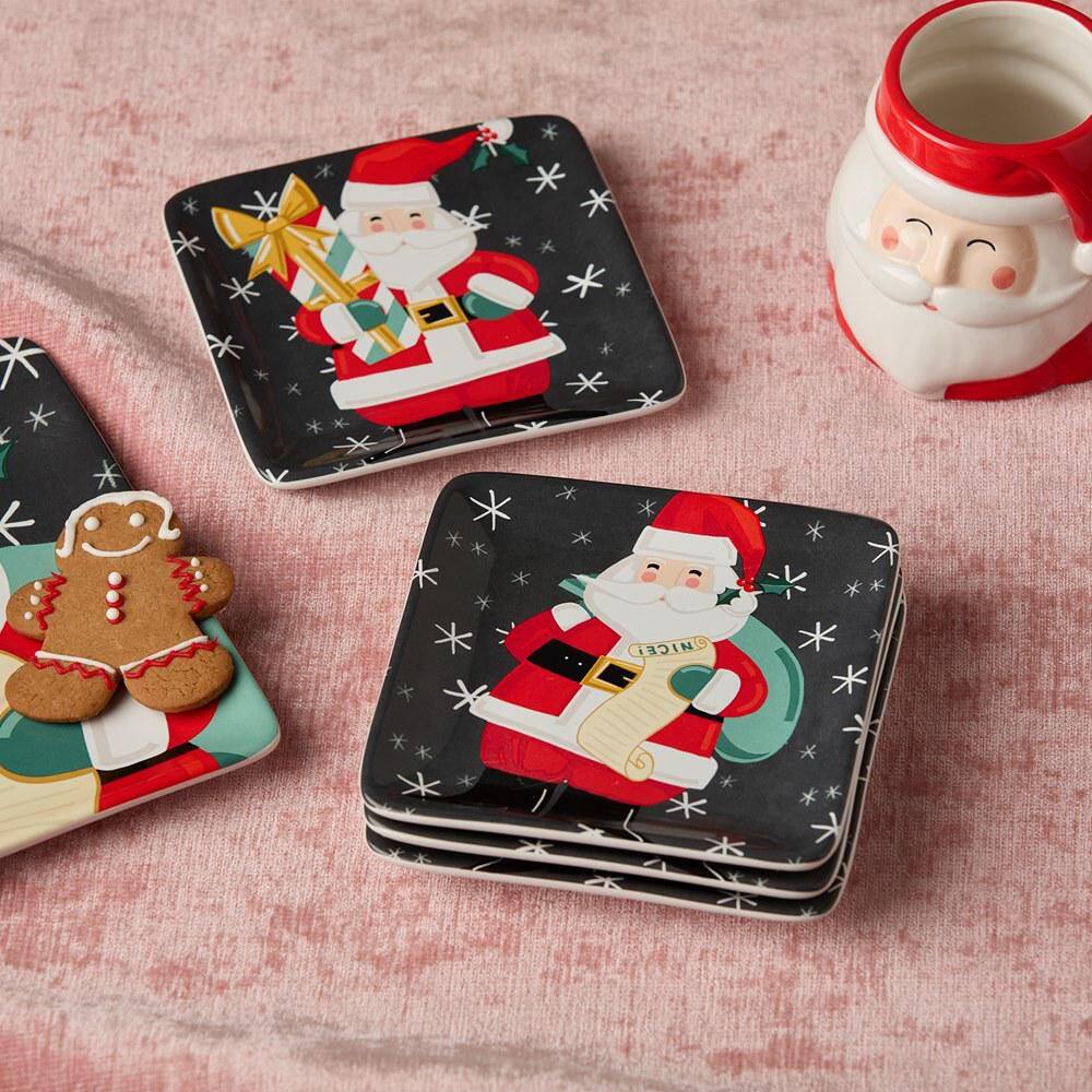 Christmas Whimsy Santa Assorted Colors Ceramic 6 in. Canape Plates (Set of 4) product image for price tracking