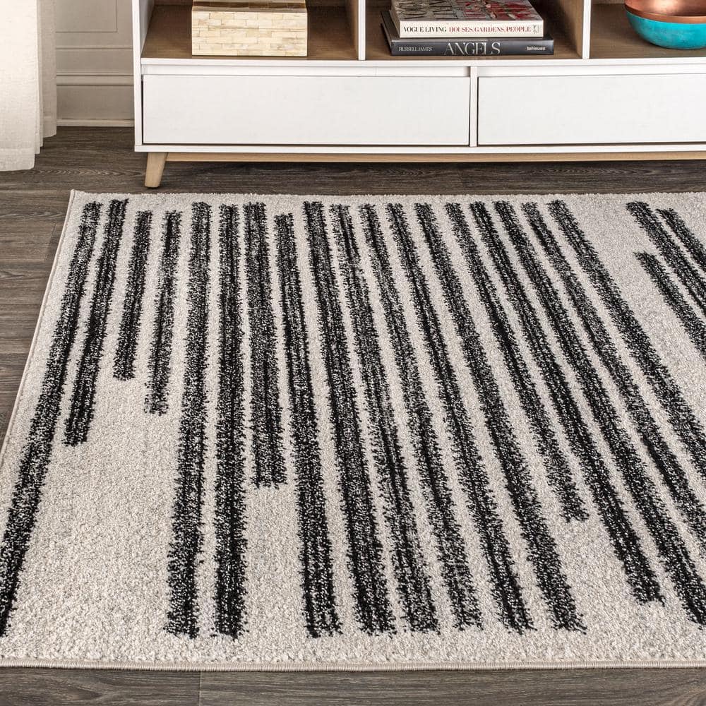 Khalil 8' x 10' Black and Cream Synthetic Stripe Rug