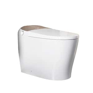 Tankless Elongated Smart Toilet Bidet 1.27 GPF in White with Rose Gold Backlid, Warm Air Dryer, Bubble Infusion Wash