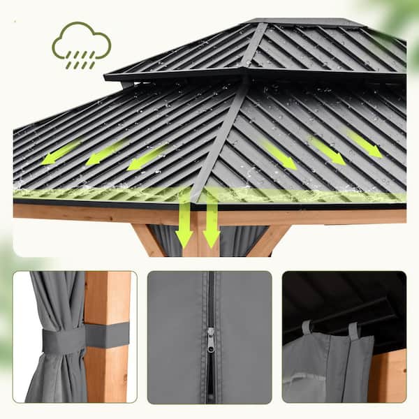 EGEIROSLIFE 11 ft. x 13 ft. Double Roof Hardtop Wooden Patio EGEIROSLIFE 11 ft. x 13 ft. Double Roof Hardtop Wooden Patio