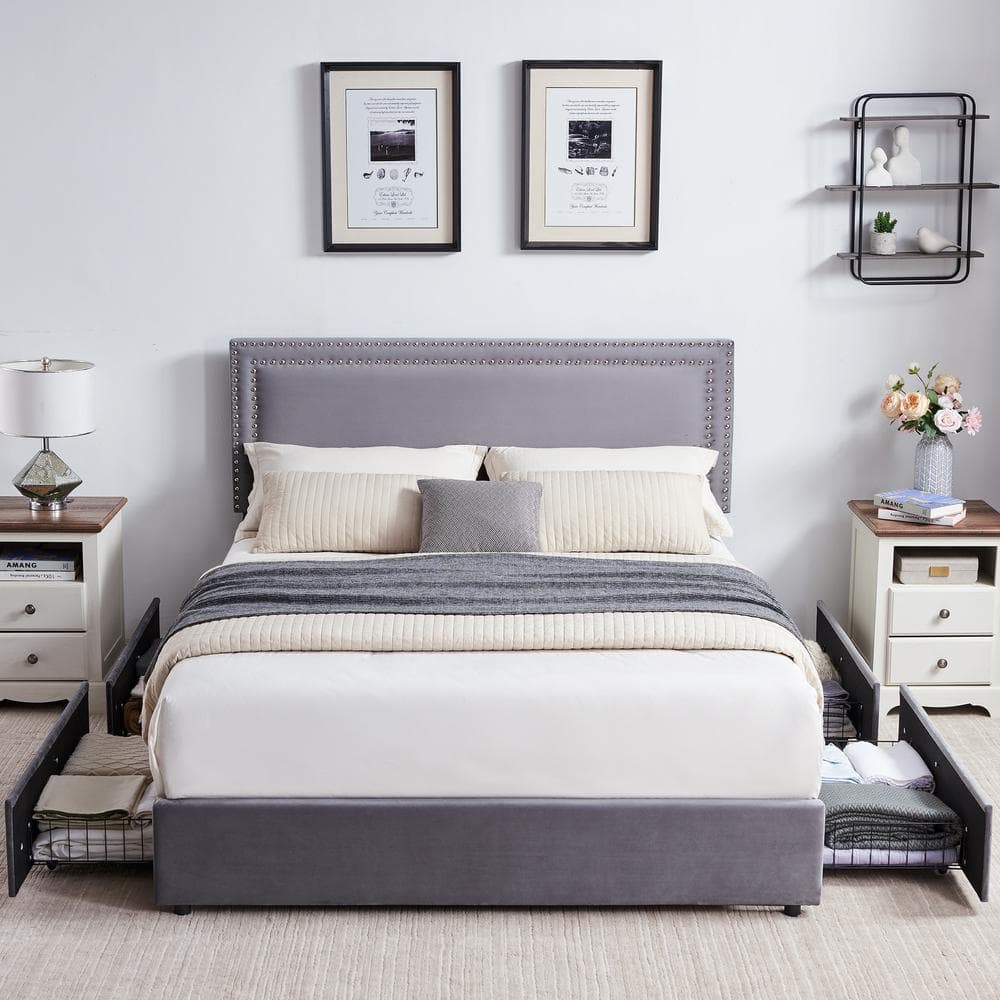 VECELO Platform Bed Frame Gray Metal Frame Full Size Platform Bed 4 ...