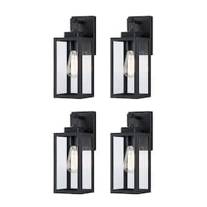 Bonanza 14 in. 1-Light Matte Black Outdoor Hardwired Wall Lantern Sconce with Clear Glass Shade, 1 x E26 (4-Pack)