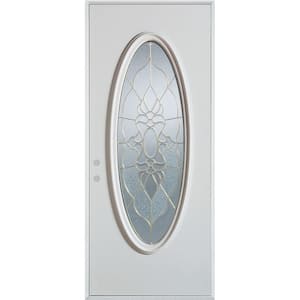 32 in. x 80 in. Traditional Brass Oval Lite Painted White Right-Hand Inswing Steel Prehung Front Door
