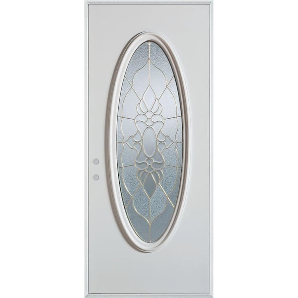 Stanley Doors 36 in. x 80 in. Traditional Brass Oval Lite Prefinished White Right-Hand Inswing Steel Prehung Front Door