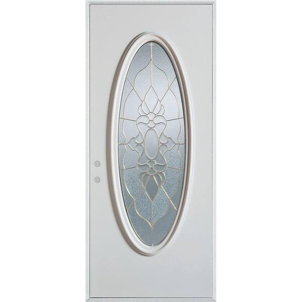 Stanley Doors 32 in. x 80 in. Traditional Patina Oval Lite Painted White Right-Hand Inswing Steel Prehung Front Door