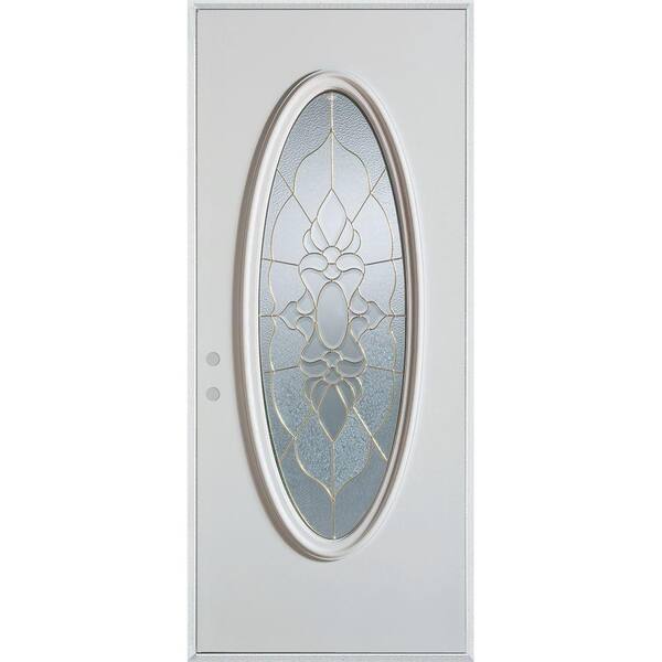 Stanley Doors 36 in. x 80 in. Traditional Patina Oval Lite Prefinished White Right-Hand Inswing Steel Prehung Front Door